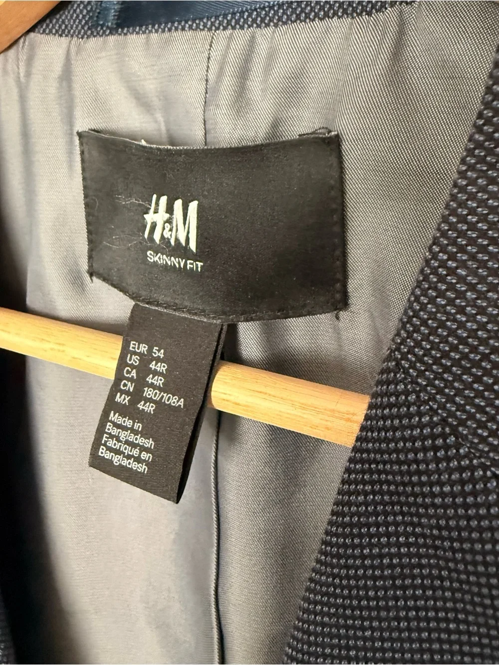 Men’s Skinny Fit Gray H&M Suit 44R Jacket And 36R Pants